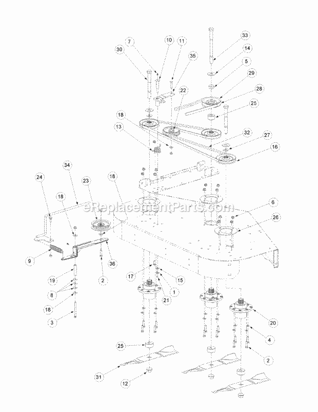 Fabricated Deck Spindle Assembly Diagram and Parts List for M48-KW 53AB5DBV750-23-HP-OHV Cub Cadet Lawn Tractor